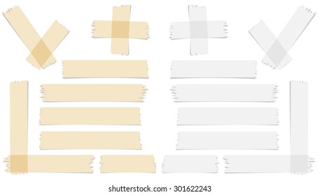 Set of accept or yes, cross and different size adhesive tape pieces on white background