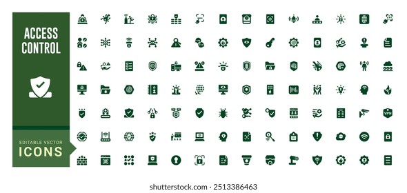 Set of access control icons. House protection, smart house icon, filled icon set, glyph icon set for web and ui. Editable stroke. Solid icon set. Vector illustration.