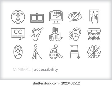 Set of accessibility icons for assistive technology to aid web access for people with speech, vision, cognitive or physical impairments