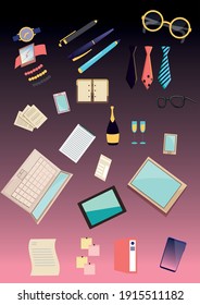 A set of accessories and accessories for the businessman. Trend vector image.