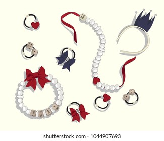 Set accessories for girls.
Vector fashion illustration
