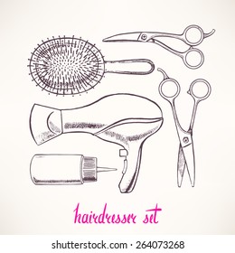 Set with accessories hairdressing. hand-drawn illustration - 2