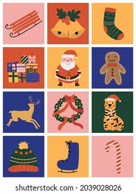 Un conjunto de accesorios para el Año Nuevo y para las Felices Fiestas de Navidad.