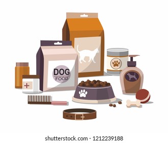 Set of accessories for pets isolated on white background. Vector Illustration