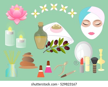 Set Accessories for Spa Salon and Beauty parlor. Vector illustration.