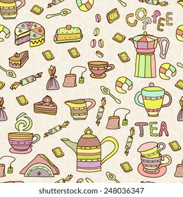 set of accessories for tea and coffee.seamless patern