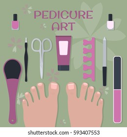 set of accessories and tools for pedicure and two feet