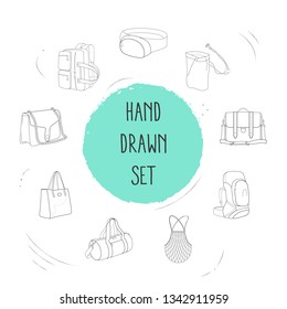 Set of accessory icons line style symbols with fanny pack, chain bag, shopper bag and other icons for your web mobile app logo design.