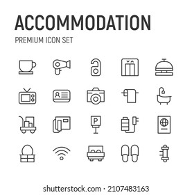 Set of accommodation line icons. Premium pack of signs in trendy style. Pixel perfect objects for UI, apps and web. 