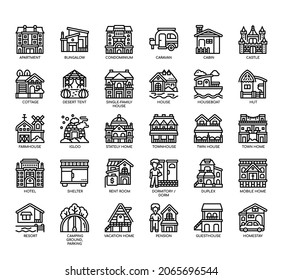 Set of Accommodations thin line icons for any web and app project. 