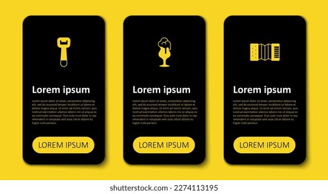 Set Accordion, Glass of beer and Bottle opener. Business infographic template. Vector