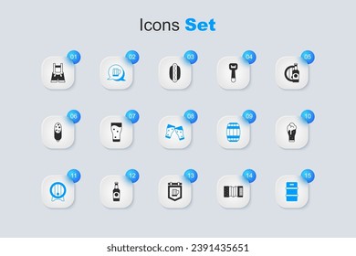 Set Accordion, Glass of beer, Wooden mug, barrel rack, Metal keg, Lederhosen and  icon. Vector