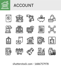 Set Of Account Icons. Such As Credit Card, Invoice, Bank, Cash Back, Piggy Bank, Receipt, Login, Bill, Yen, Payment, Atm, Account, Money Jar , Account Icons