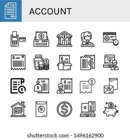 Set of account icons such as Invoice, Credit card, Bill, Bank, Administrator, Account, Money jar, Receipt, Budget, Piggy bank , account