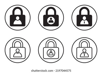 Set of account profile padlock icons. User with padlock, locked account. Security, lock user icon.