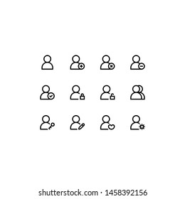 Set Of Account, User, Person, Profile, Outline Style Icon - Vector