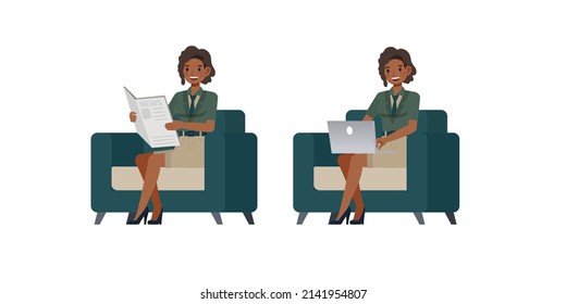 Set of Accountant woman wear green color suit character vector design. Presentation in various action. People working in office planning, thinking and economic analysis.