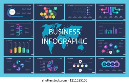 Set of accounting or economics concept infographic charts. Business diagrams for presentation slide templates. For corporate report, advertising, banner and brochure design.