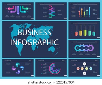 Set of accounting or economics concept infographic charts. Business diagrams for presentation slide templates. For corporate report, advertising, banner and brochure design.