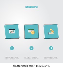 Set of accounting icons flat style symbols with net income, strategy, dividends and other icons for your web mobile app logo design.