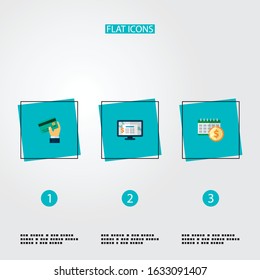 Set of accounting icons flat style symbols with dividends, software, credit and other icons for your web mobile app logo design.