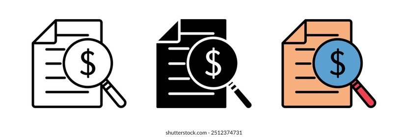 Conjunto de iconos de Factura contable, símbolos de análisis de documentos financieros. diseño moderno aislado sobre fondo blanco
