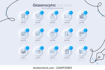 Set of Accounting, Piggy bank and Payment methods line icons for web app. Checklist, Loan house, Fraud icons. Finance, Diagram, Statistics signs. Card, Mortgage, Shopping bag. Loan. Vector