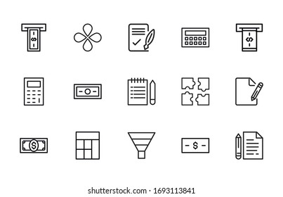 Conjunto de iconos de línea vectorial relacionados con la contabilidad. Paquete de símbolos lineales Premium. Ilustración vectorial aislada en un fondo blanco. Símbolos web para sitios web y aplicaciones móviles. Diseño moderno. 