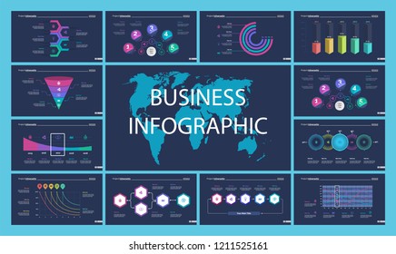 Set of accounting or statistics concept infographic charts. Business diagrams for presentation slide templates. For corporate report, advertising, banner and brochure design.