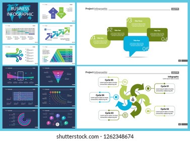 Set of accounting or statistics concept infographic charts. Business diagrams for presentation slide templates. For corporate report, advertising, banner and brochure design.