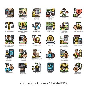 Set of accounting thin line and pixel perfect icons for any web and app project. 