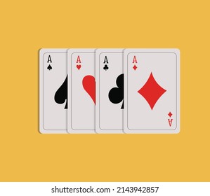 set of Ace card suit on yellow background.