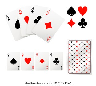 Set of ace playing cards. Back side design. Vector illustration isolated on white background. Web site page and mobile app design.