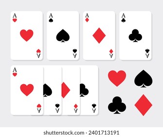 Set of Ace Playing Cards Vector Illustration All Four Suits