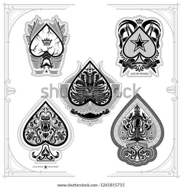 Set Ace Spades Flower Pattern Heraldic Stock Vector Royalty Free 1261815715