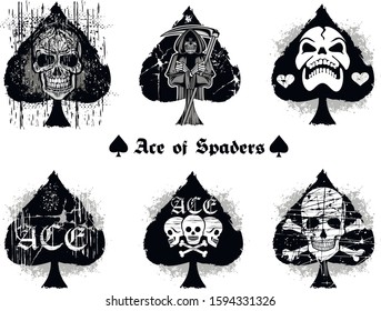 set, ace of spades with skull