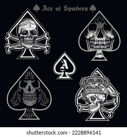 set, ace of spades with skull, grunge vintage design t shirts