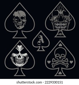 set, ace of spades with skull, grunge vintage design t shirts