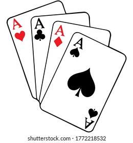 Set of aces. Card combination. Four of a kind. EPS 10