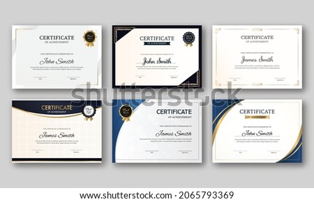 Set Of Achievement Certificate Template Design On Gray Background.
