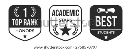 Set of Achievement education badge collection. Top rank students, academic stars, best students design.