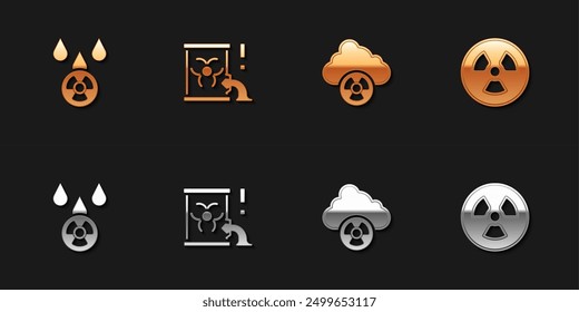 Set Acid rain and radioactive cloud, Radioactive waste barrel,  and  icon. Vector