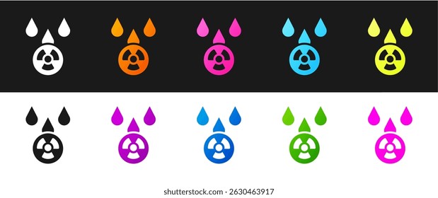 Set Acid rain and radioactive cloud icon isolated on black and white background. Effects of toxic air pollution on the environment.  Vector