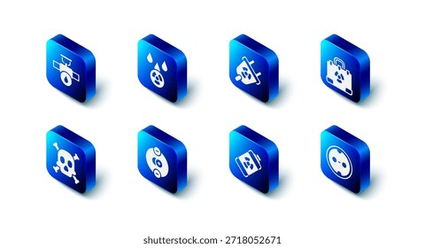 Set Saure regen und radioaktive Wolke, Strahlung Elektro-Stecker, Nuklearkoffer, Elektrische Steckdose, Atomenergie-Batterie, Atom, Knochen Schädel Warnung und Industrie Rohr Ventil Symbol. Vektorgrafik