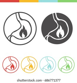 Set of acid reflux icons in thin line style