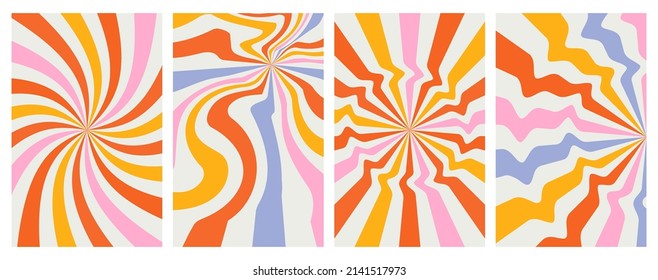 set acid wave rainbow line backgrounds in 1970s 1960s hippie style. carnival wallpaper patterns retro vintage 70s 60s groove. psychedelic poster background collection. vector design illustration.