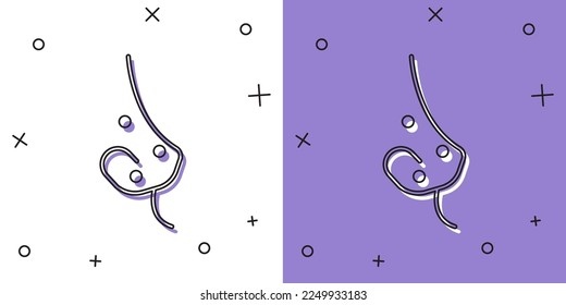 Set Acne icon isolated on white and purple background. Inflamed pimple on the skin. The sebum in the clogged pore promotes the growth of a bacteria.  Vector