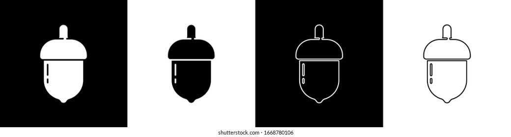 Set Acorn icon isolated on black and white background.  Vector Illustration