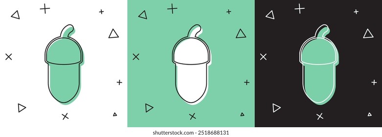 Set Acorn icon isolated on white and green, black background.  Vector