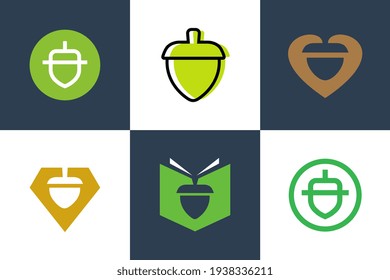 Set of acorn logo icon design, oaknut symbol collection - Vector